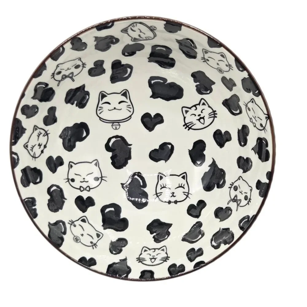 SH Home Set of 2 Cats Ceramic Ramen Noodle Bowl 43oz With‎ Chopsticks And Spoons